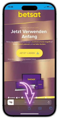 Betsat iOS App installieren Schritt 1 – offizielle Website öffnen und Teilen-Symbol antippen