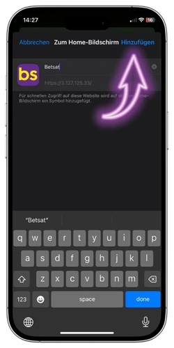 Betsat iOS App installieren Schritt 3 – Namen eingeben und Hinzufügen bestätigen